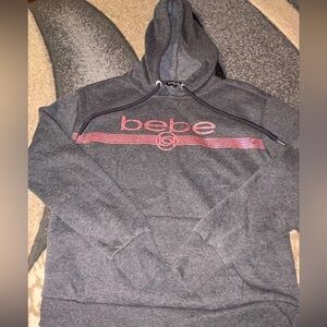 Vintage 2000s Bebe Sparkly Pink Logo Grey Sweatshirt – Women’s Size M, Like New 